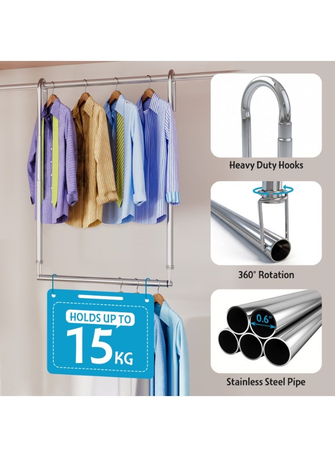 Solerconm Extendable Clothes Rail Pole, 3 Heights Adjustable Closet Rod for Hanging Clothes, Wardrobe Rail Length 20.6-36 inch Height 24.4-37 inch, Closets Bar Hanging Poles for Wardrobe Laundry Balcony - Image 5
